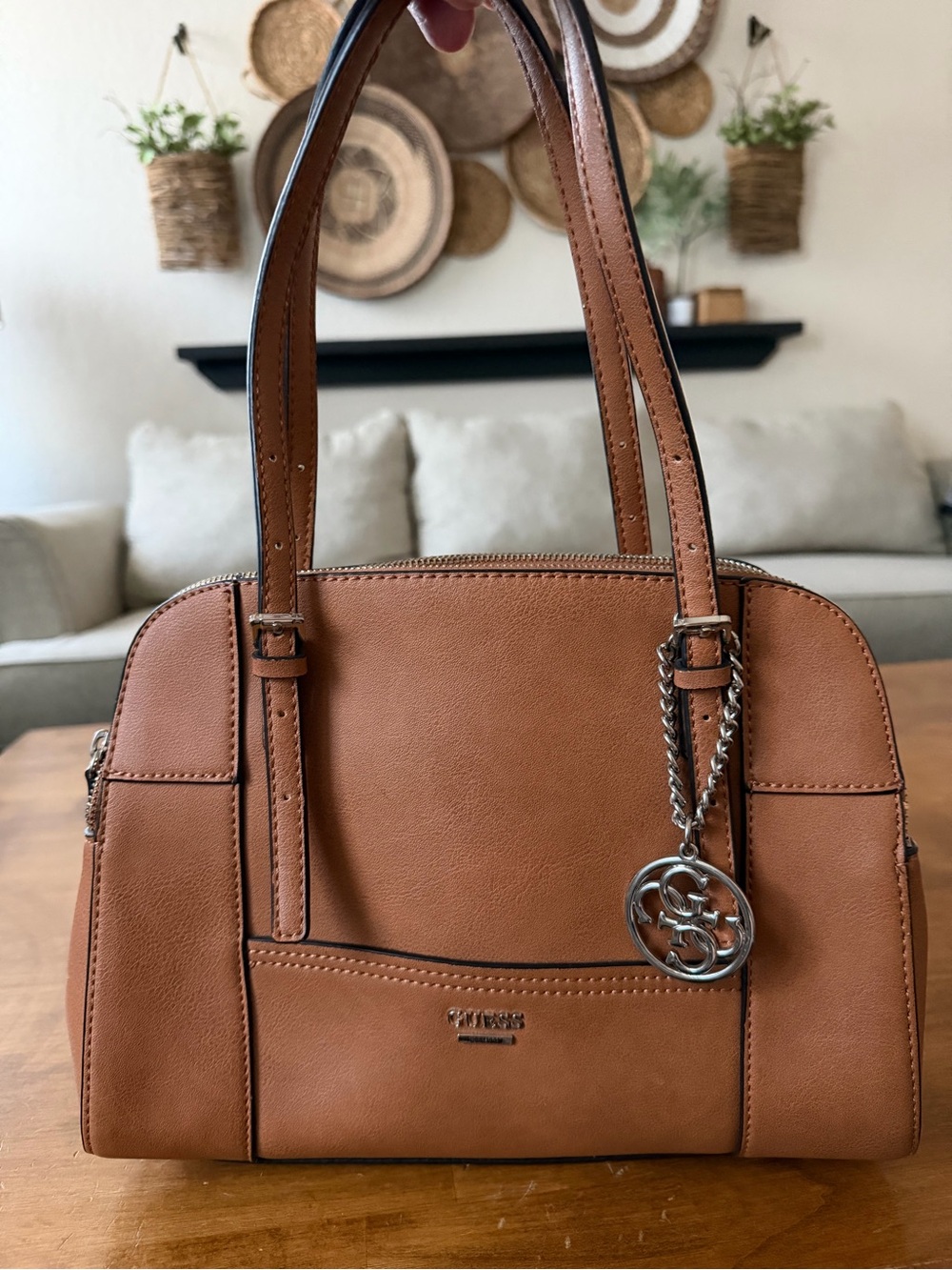 GUESS Brown Leather Satchel Handbag